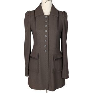 Jack Puff Shoulder Poetcore Coat Jacket Herringbone Tweed Brown Small